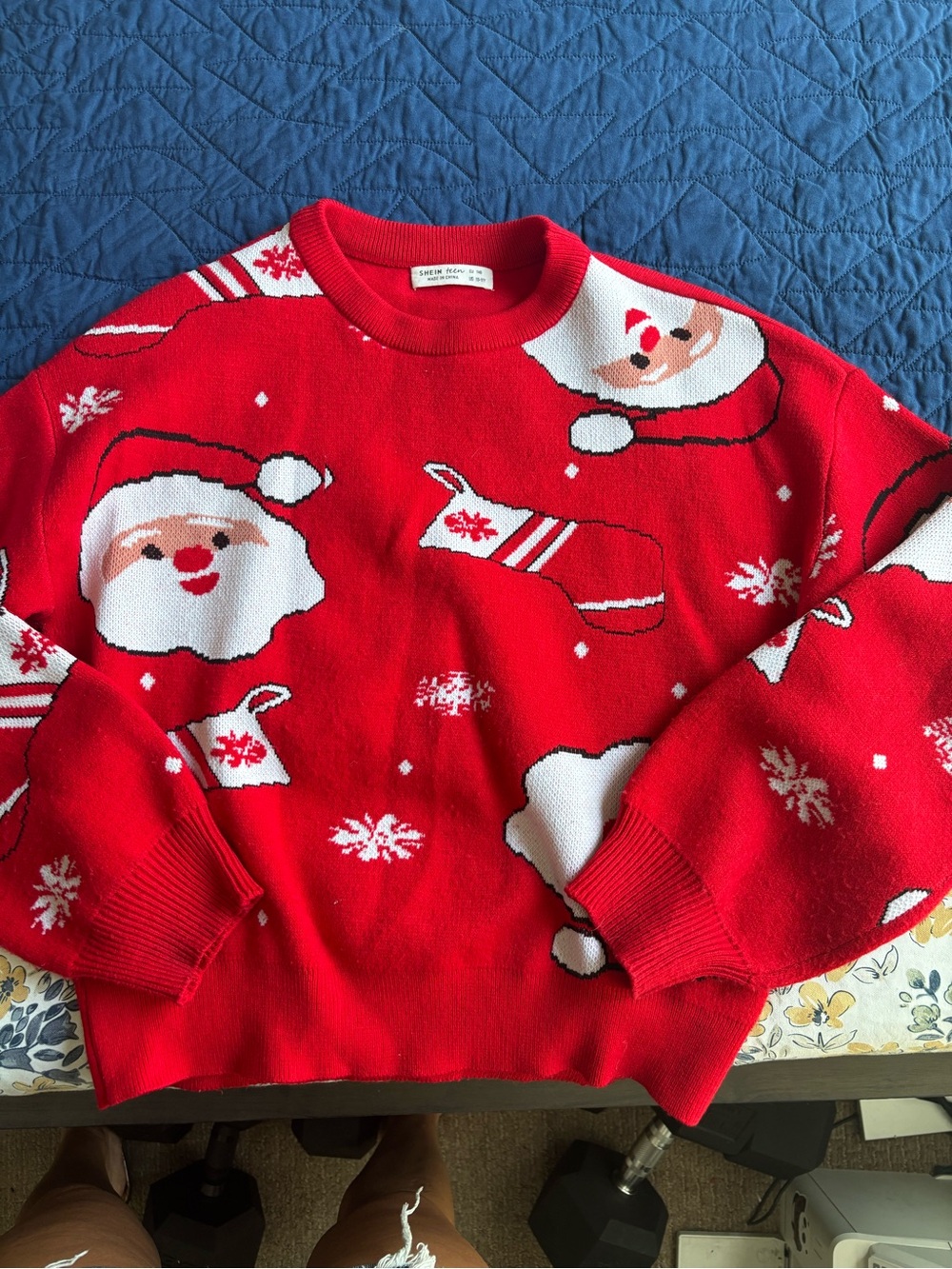 Girls Red Santa Knit Holiday Sweater
